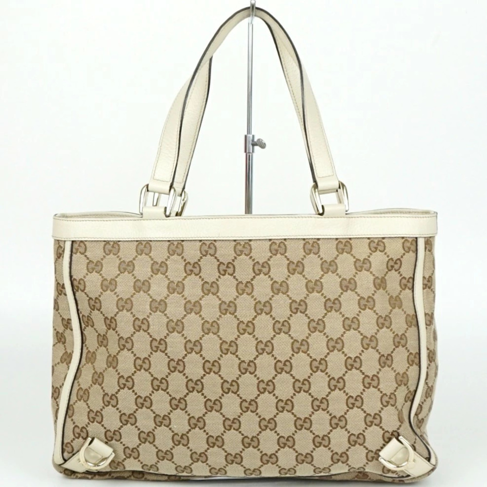 Gucci GG Canvas Tote Bag Beige Cream Brown Handbag